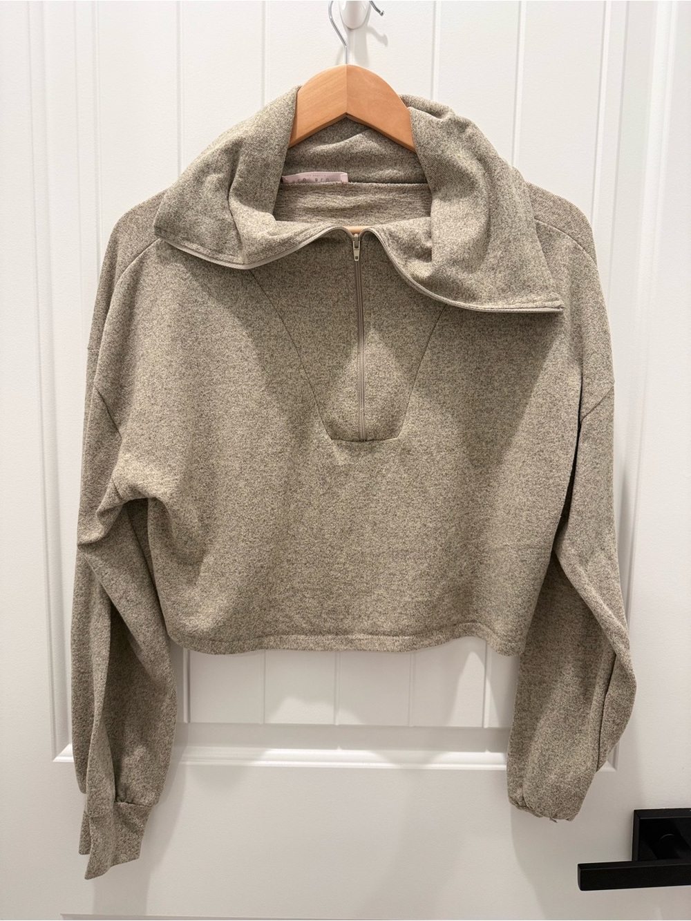 Blue Blush Cropped Cowl Turtleneck Sweater - Taupe
